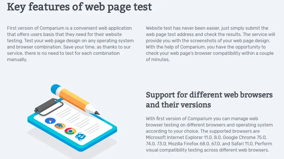 Key features of web page test